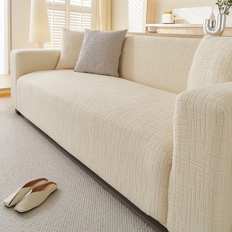 Premium Stretch Fleece Striped Sofa Cover Non-Slip Elasticity All-Cover Coach Slipcover Anti-Wear Home Protector for Living Room