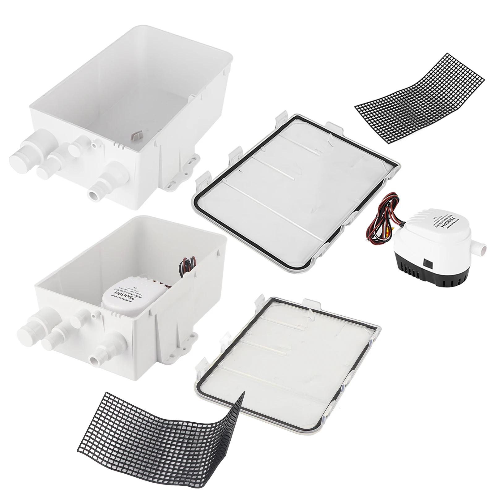 

DC 12V/24V 750GPH Shower Sump Pump Automatic Switch Bilge Drain Box Multi Inlet for Marine Boat Yacht G750‑01