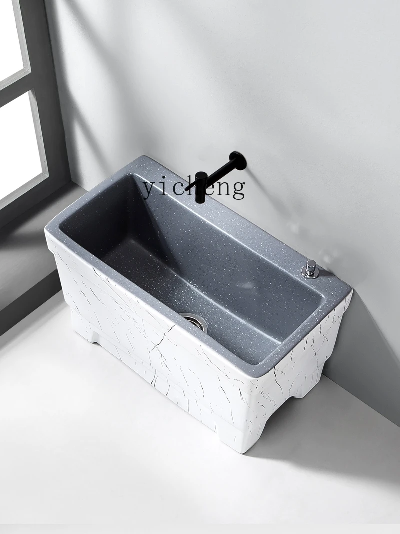 Zk No. plus-Sized Rock Plate Pattern Ceramic Mop Pool Bathroom Balcony Home Mop Pool Outdoor Villa