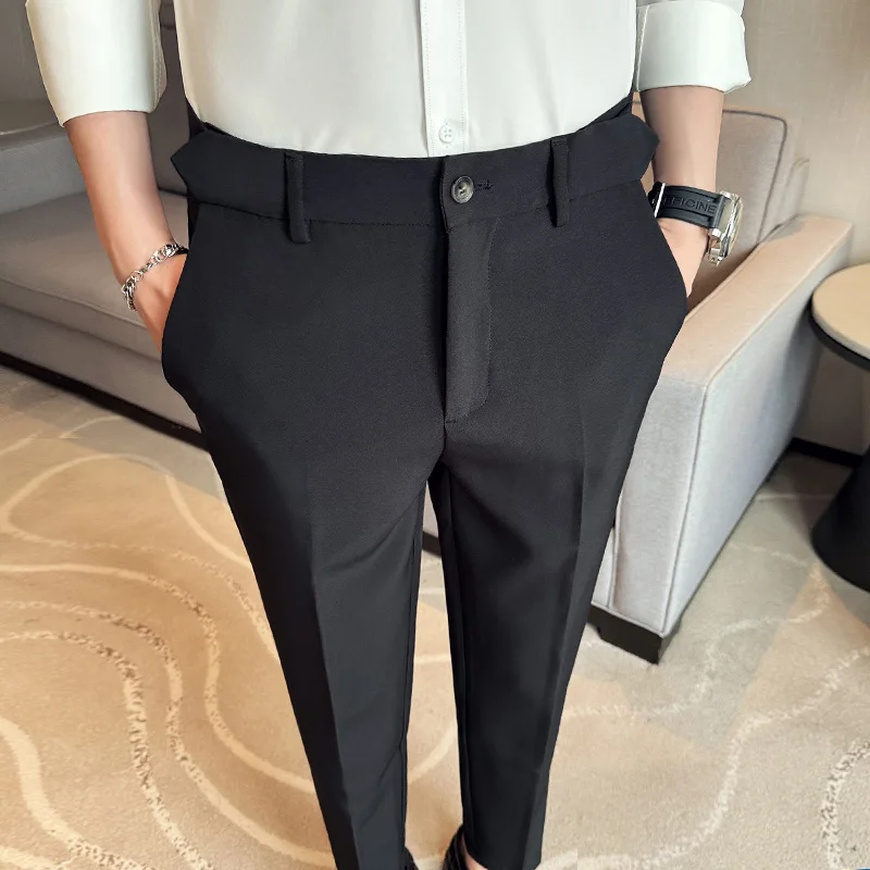 2024 Casual Business Dress Apnts Men Vintage Elegant Elastic Waist Trousers Men Clothing Slim Fit Office Social Suit Pants