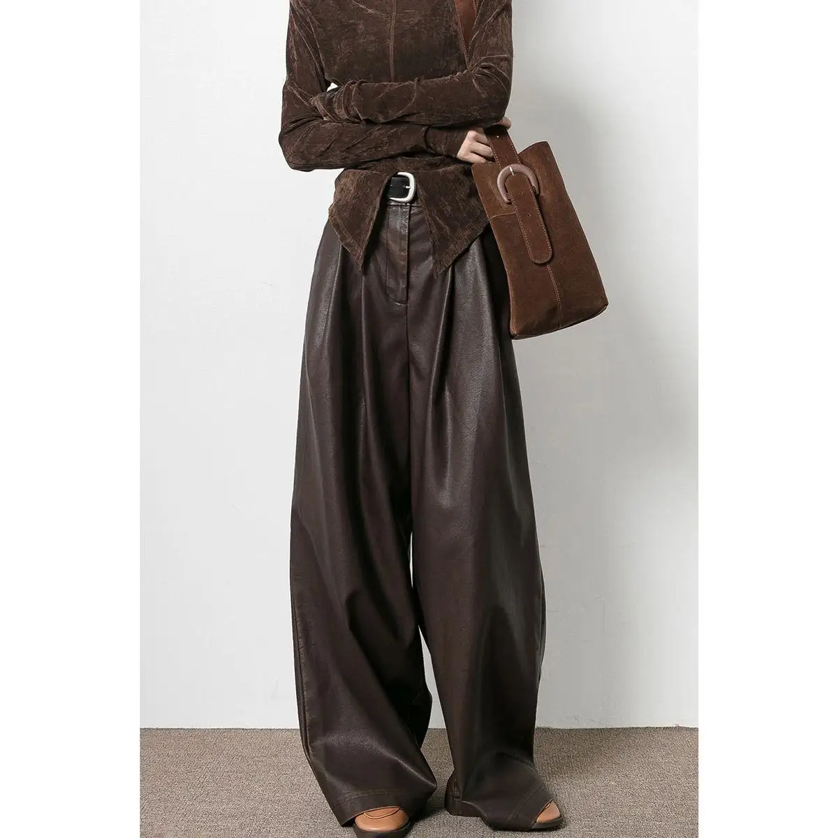

PU Wide Leg Pants for Women, Spring Autumn Long Pants, 2025 Woman Fashion PU Trouser