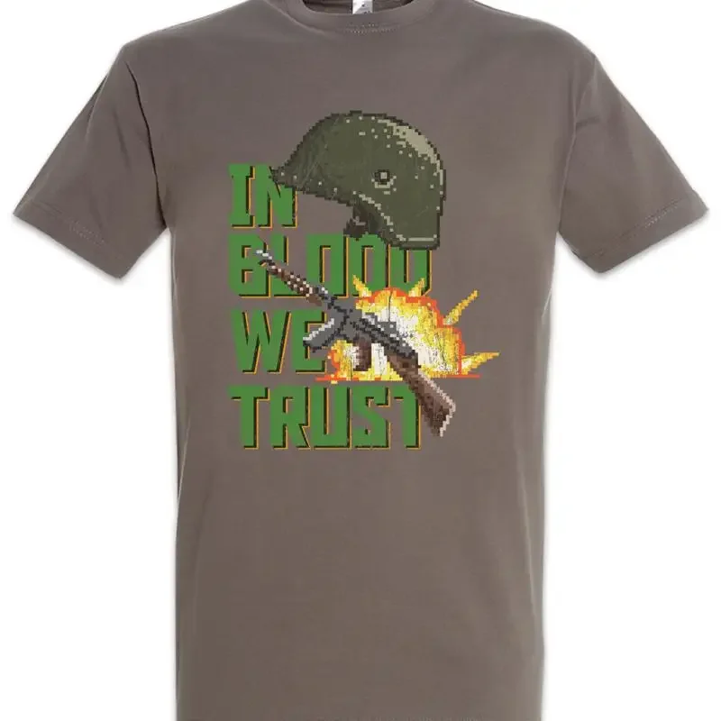 In Blood We Trust Gamer Gaming Games Pixel Retro 8 16bit Geek Nerd T Shirt