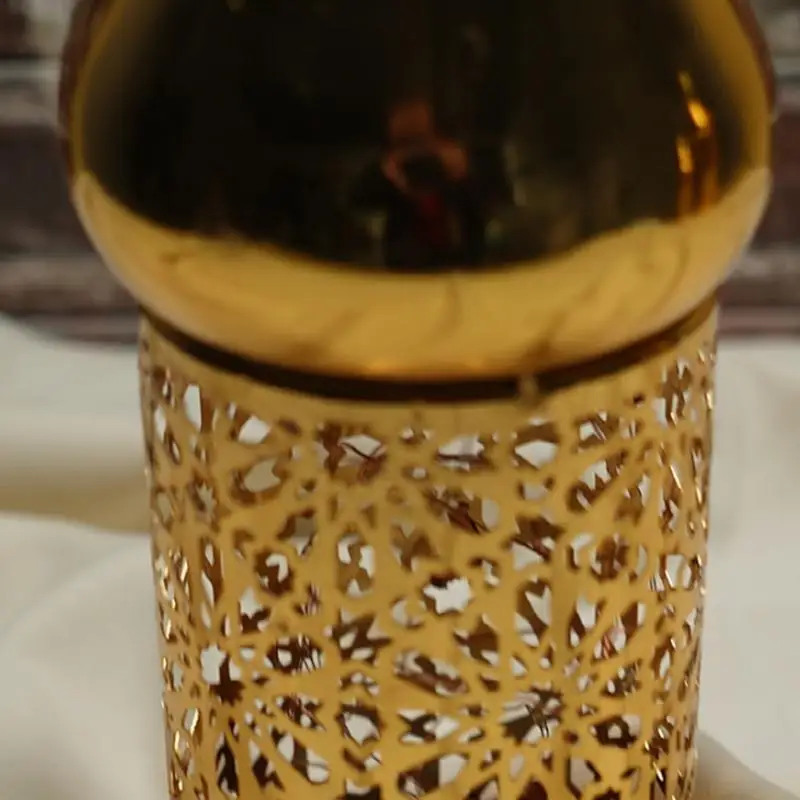 QX2E Decorsative Indoor Gold Moroccans Lantern for Home Decors Hollowed Out LED Light Ramadans Lamp Centerpieces Table