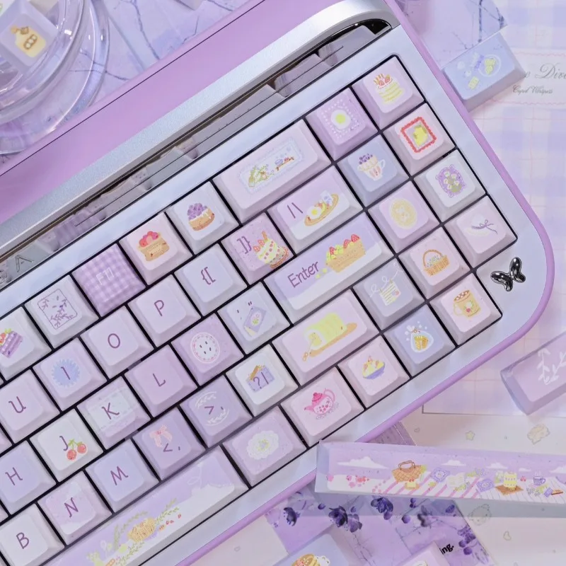 

Purple Afternoon Tea Keycaps Custom PBT Cherry/SOA Profile Key Cap Cartoon Cute Point KeyCap for Gamers DIY Mechanical Keyboard