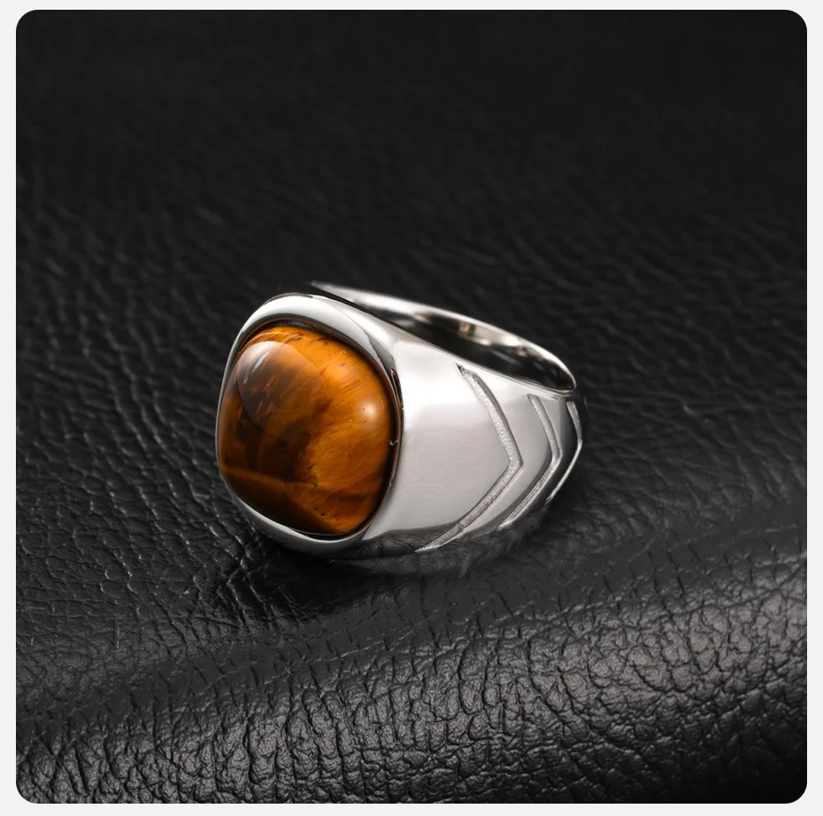 Vnox Herren Edelstahl Quadratischer Tigerauge-Stein Siegelring, Punk-Stil Geometrischer Statement-Ring für Party Hochzeit Geschenke – Detail 7