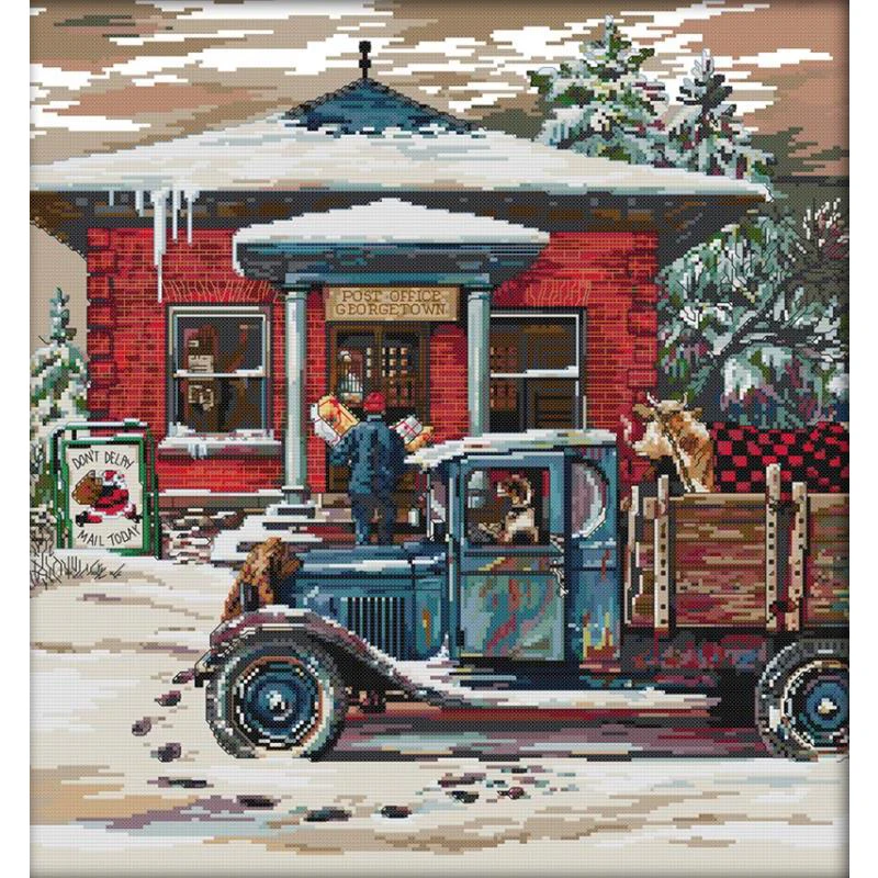 

Christmas Post Office Cross Stitch Kit DIY Hand Needlework Aida 14CT 16CT 11CT Canvas Printing Kit Embroidery Home Decor Crafts