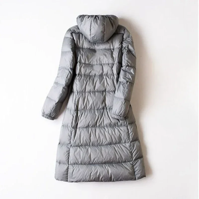 New Women Frivolou Down Jacket Winter Coat Female Long Knee Length Parkas Large Size Hooded Outwear Thin Comfortable Outcoat