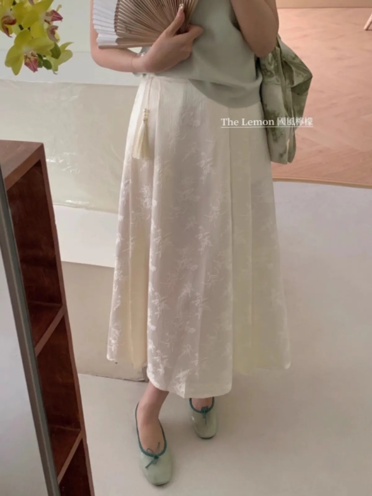 New Chinese style retro Chinese style horse skirt female summer skirt A-line silk skirt thin knit long skirt