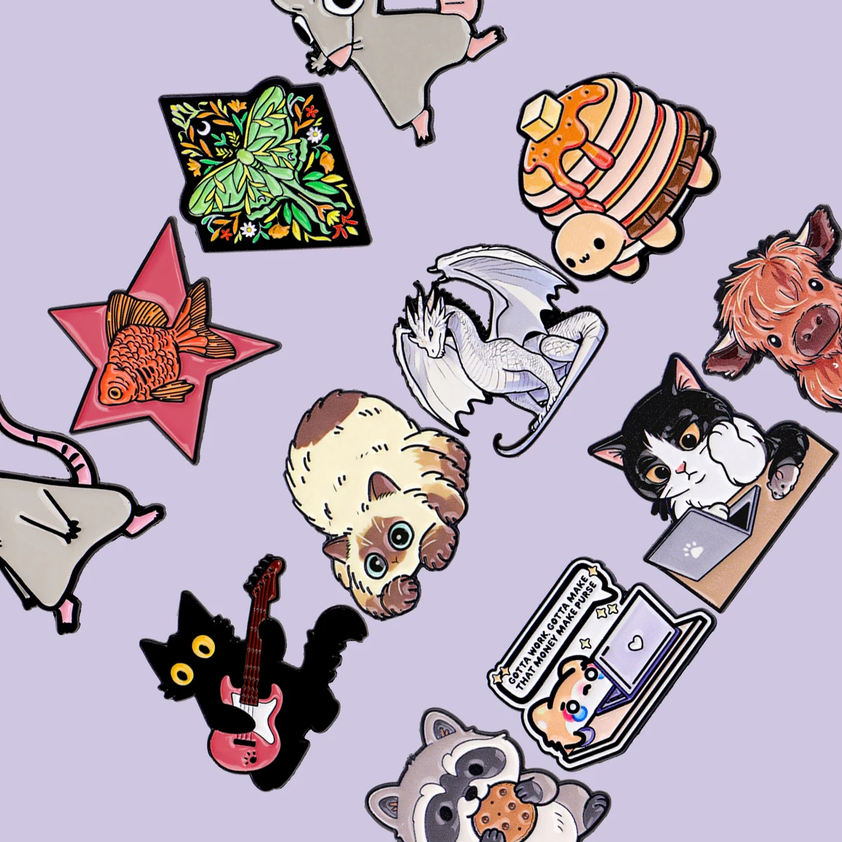 Mix 1-5pcs/set Guitar Cat Enamel Pins Goldfish Metal Brooch Backpack Hat Bag Collar Lapel Badges Fashion Jewelry Collection Gift