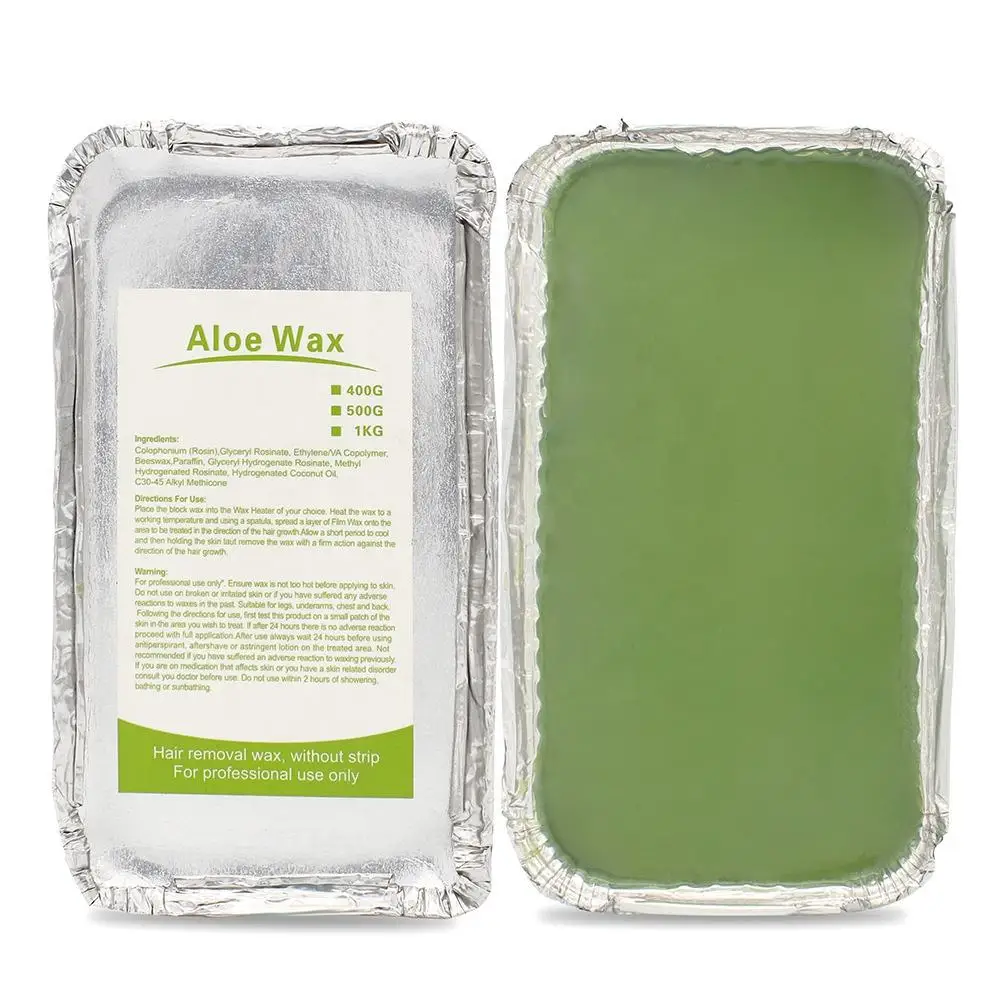 Beauty Spa quality 500g aloe vera hard wax block aluminum foil bowl paper free hair removal square