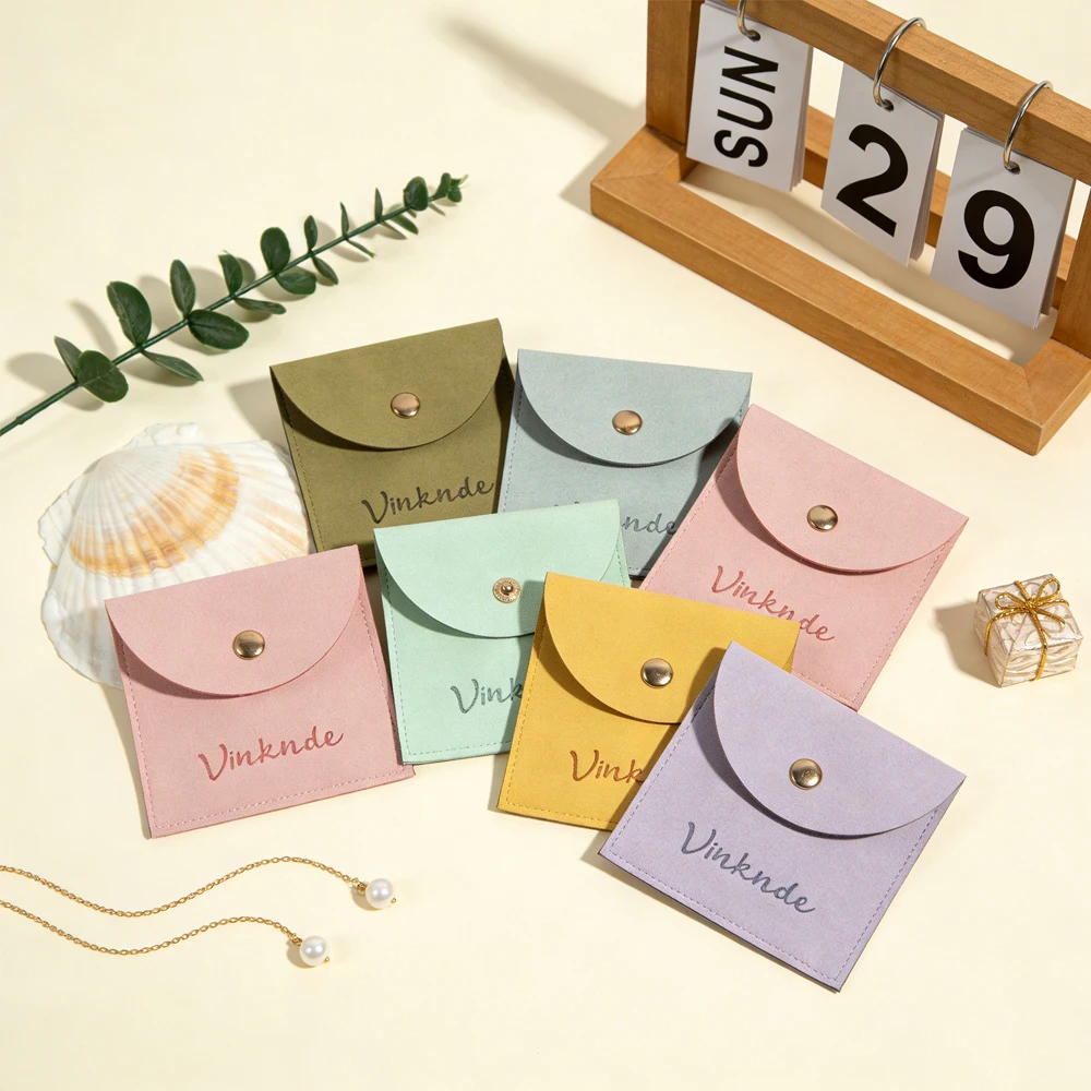 

100Pcs 5x5cm Custom Microfiber Jewelry Packaging Button Bags Suede Jewelry Pouch With Logo Small Velvet Jewelry Snap Closure Bag