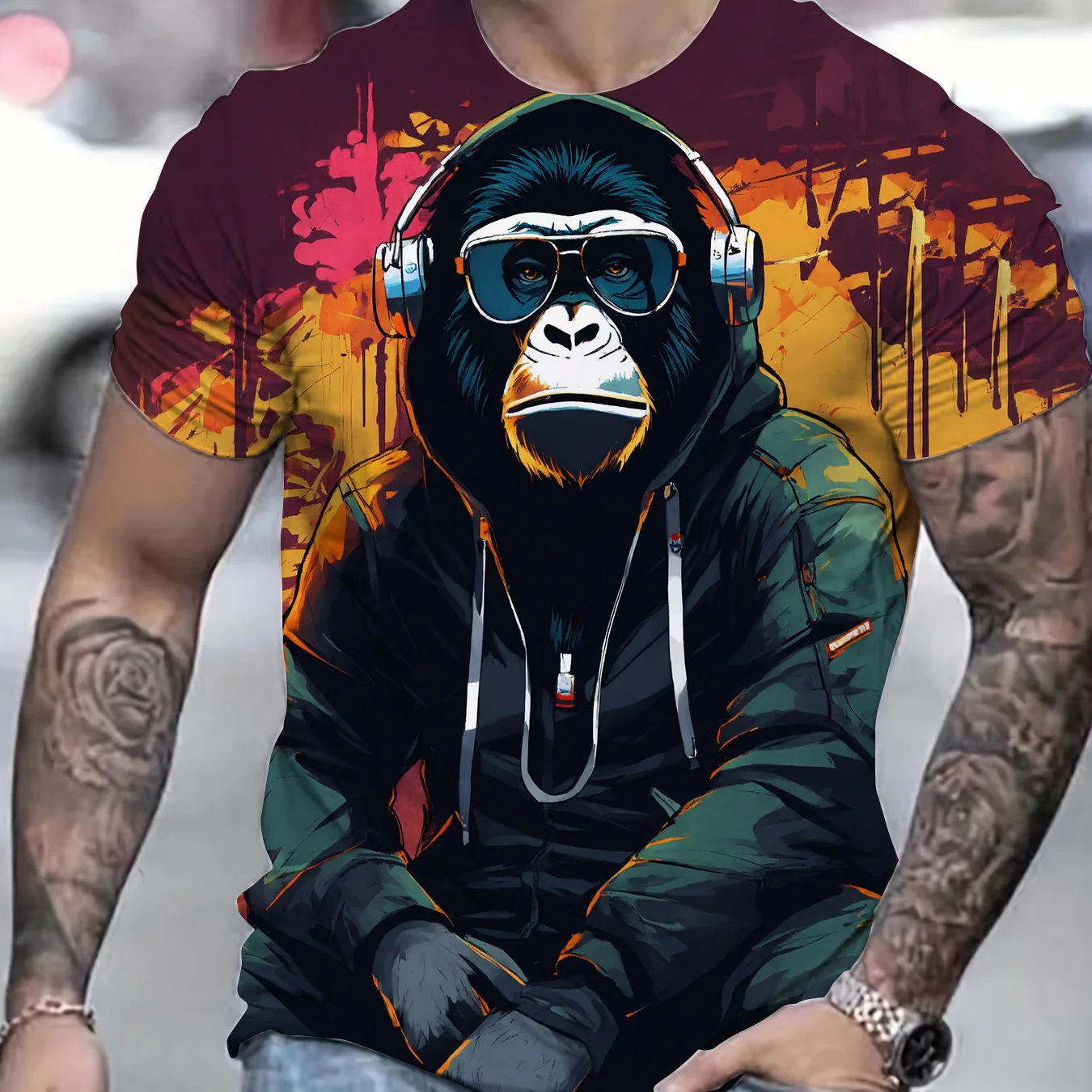 Fashion Hip Hop Cartoon Monkey Graphic Print T-Shirt Personalised Design Men's T-Shirts Casual Streetwear Short Sleeve Clothing