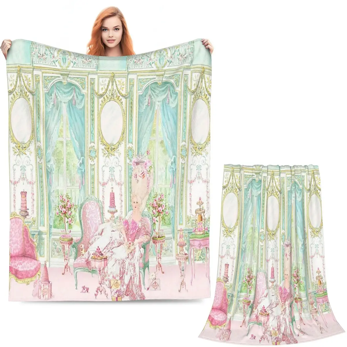 Marie Antoinette Afternoon Tea In French Paris Blanket Soft Warm Flannel Throw Blanket Cover for Bed Picnic Travel Home Couch