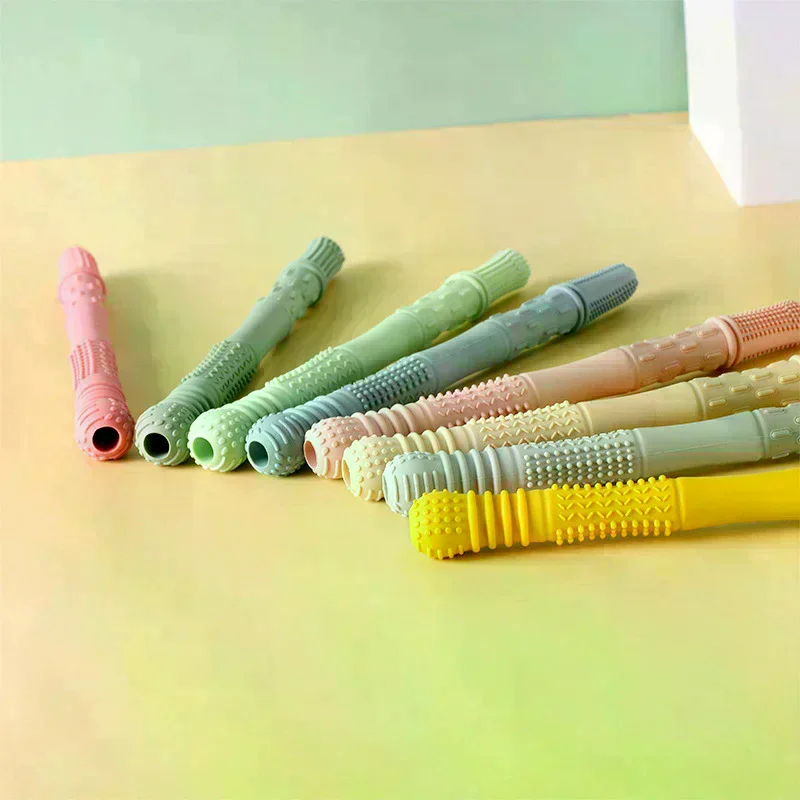 Gryzak ze słomy, zabawka dla dzieci, miękki silikonowy pusty patyczek do ząbkowania, rurka do ząbkowania dla noworodków, zabawka do ząbkowania, prezent
