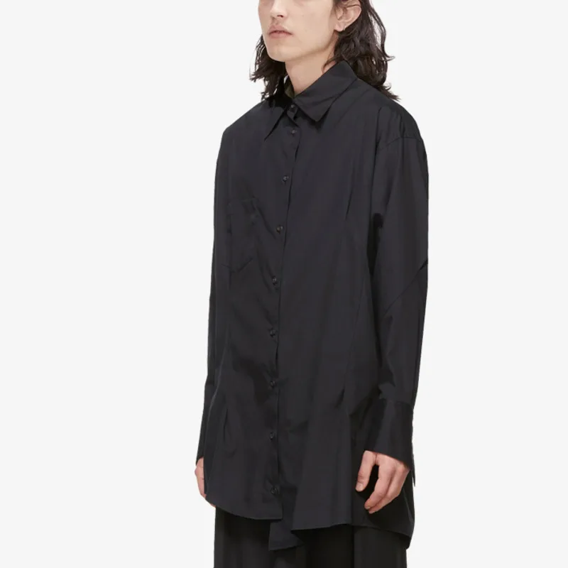 WVGA Spring Autumn New Man Tide Irregular Trendy Oversized Long Sleeve Shirts Niche Chic Casual Turn-Down Collar Tops Ins W12982