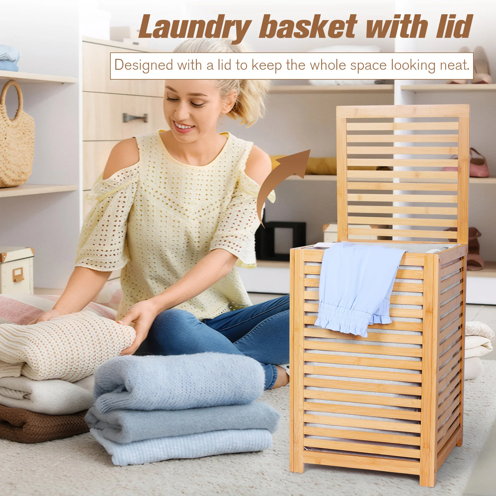 

Bamboo Laundry Hamper with Removable Liner Bag Bamboo Laundry Basket Large Laundry Basket for Home Use