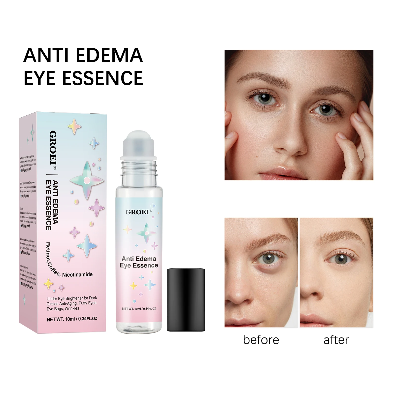 

GROEI Anti Edema Eye Serum 10ml w/ Retinol & Caffeine & Nicotinamide for Fade Dark Circles Reduce Puffiness Smooth Wrinkles
