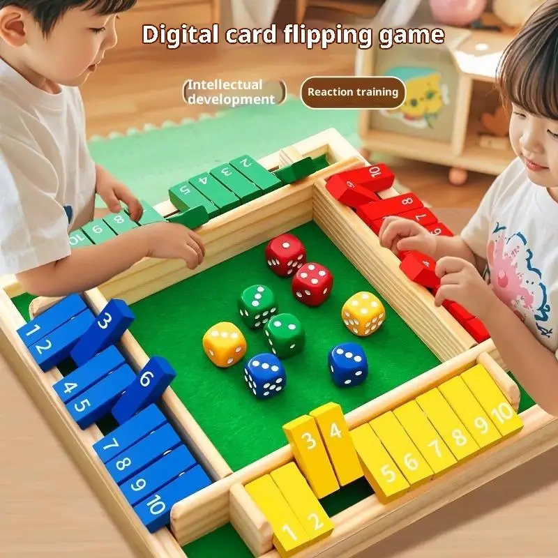 

Arithmetic Dice Board Game Four-Sided Flip Card Games Box Dice Toys Wooden Flaps Dices 4 Players Party Number Game Board Games