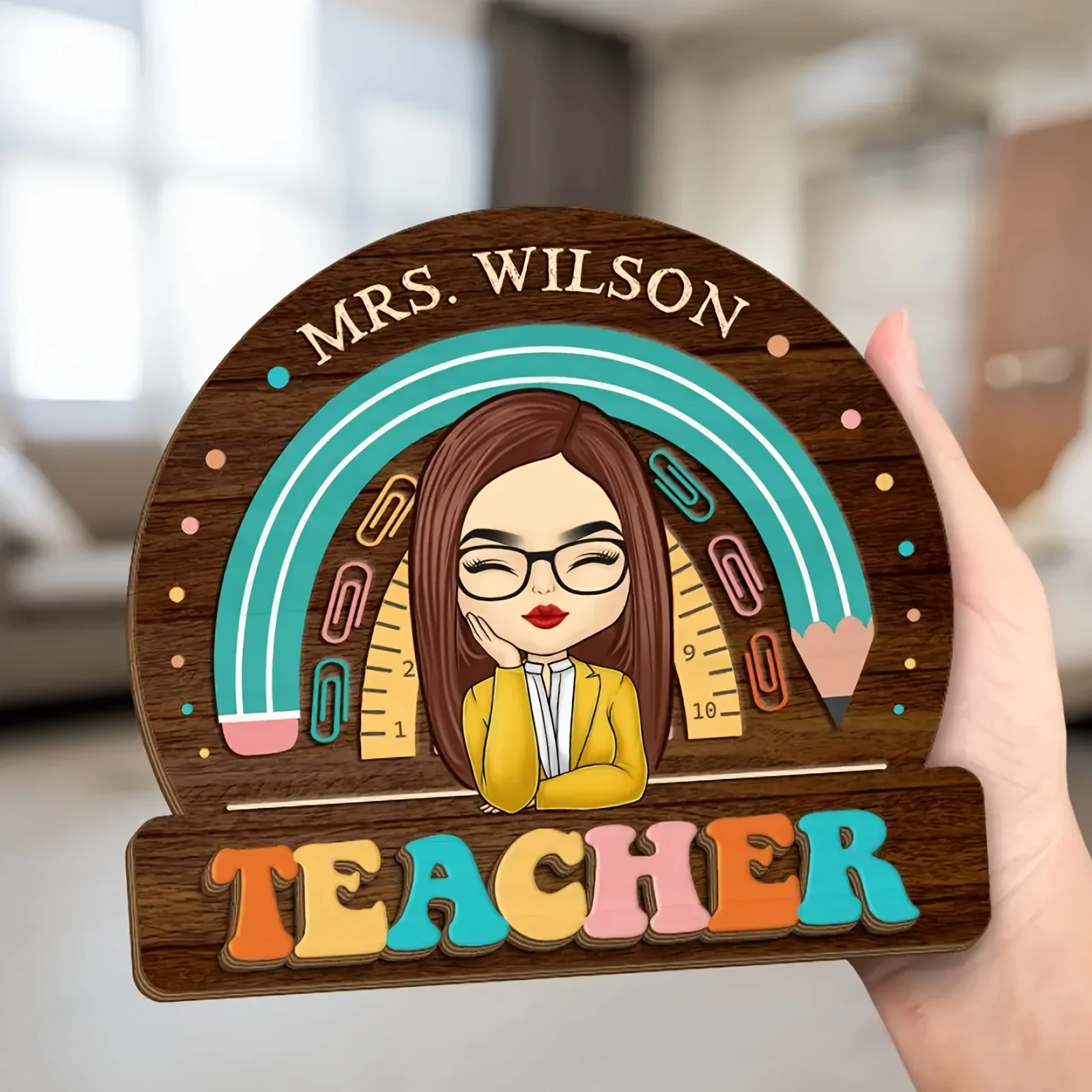 Plaque en bois personnalisée pour enseignant avec support, nom et design personnalisés, cadeau de remerciement pour les enseignants et les mentors