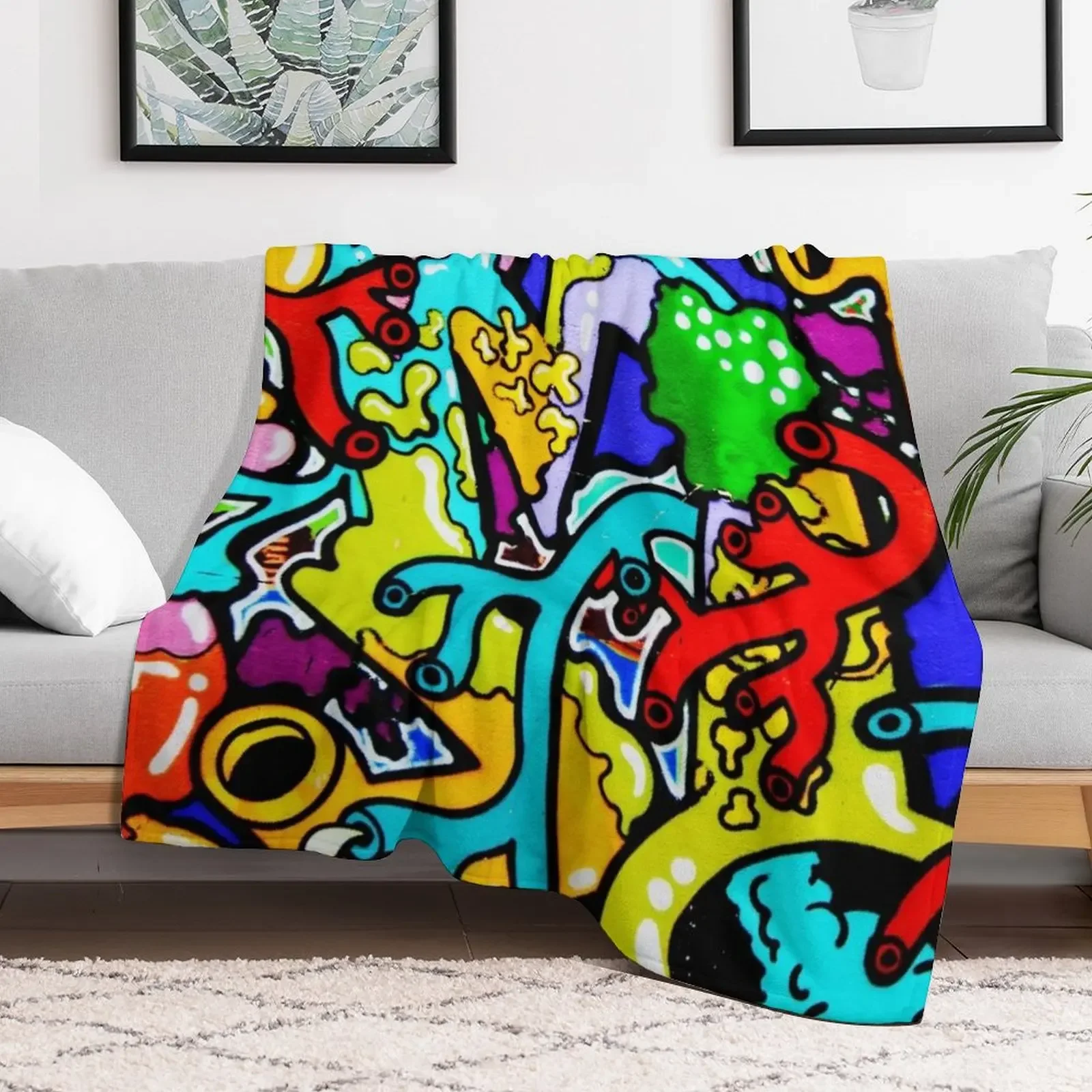 Graffiti abstract with colorful tubes and biology artery funny colorful theme HD Throw Blanket funny gift Retros Heavy Blankets