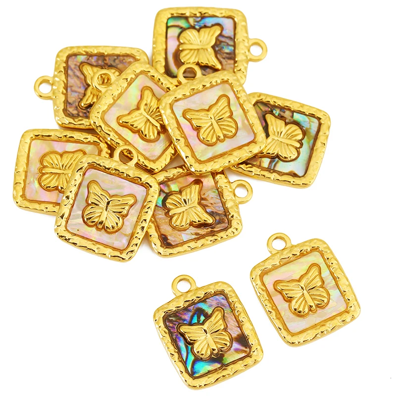 2pcs Stainless Steel Enamel Colorful Square Butterfly Charms 18K Gold Plated for DIY Earrings Necklace Jewelry Making Supplies