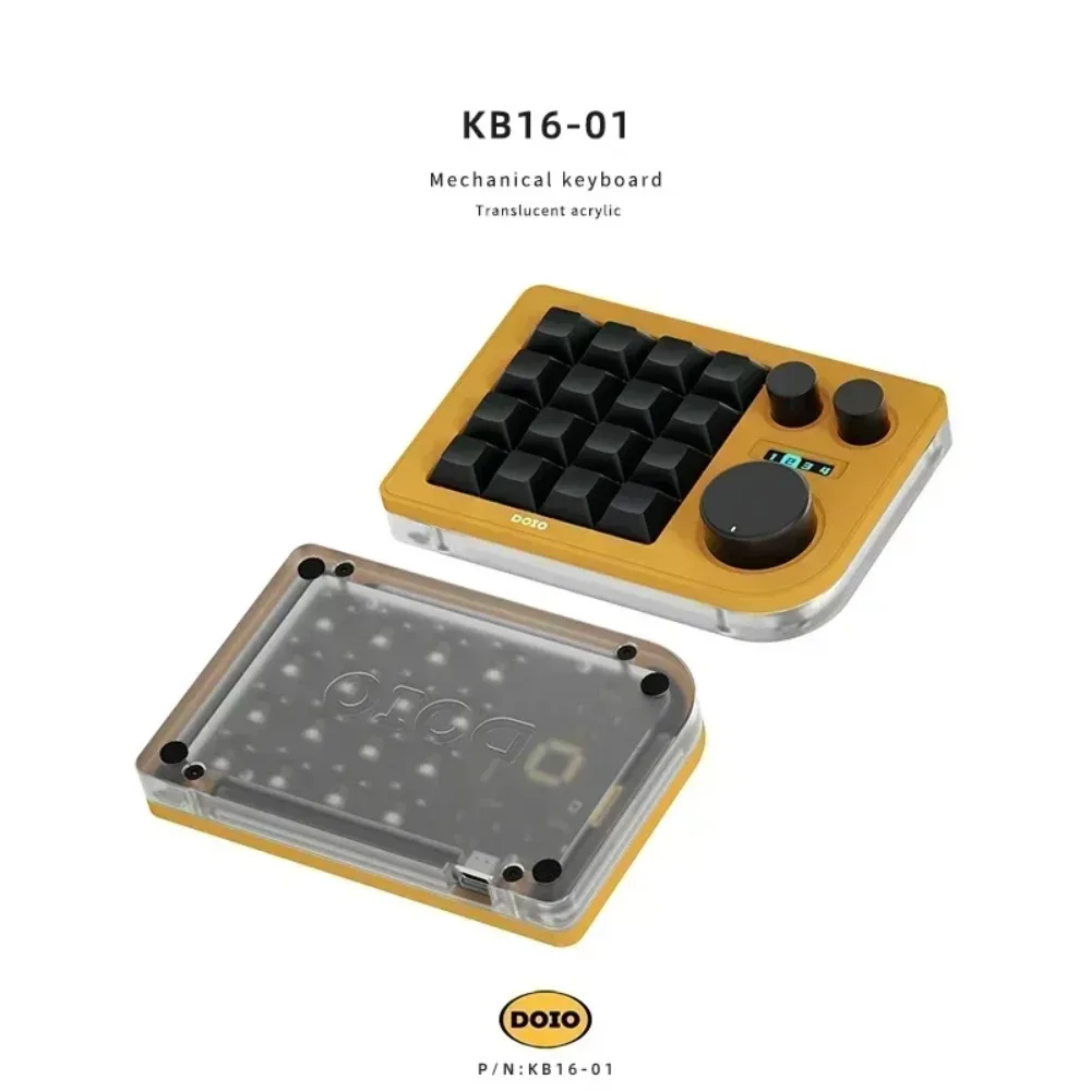 DOIO KB16-01 Macro Pad 16 Keys VIA Programmable Mechanical Keypad with 3 Rotary Knobs Designer Shortcut Controller for PC