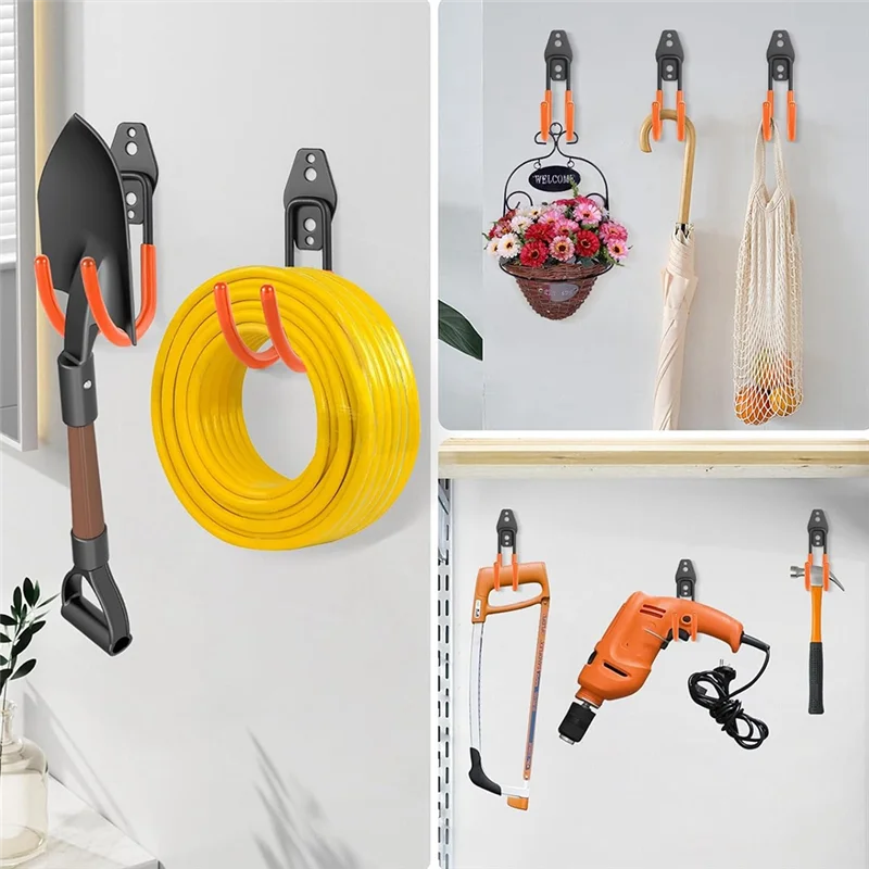 

HLZS-6 Pack Garage Hooks Heavy Huty–Metal Wall Hooks With Screws,For Bulky Garden Tools, Weedeater, Blower