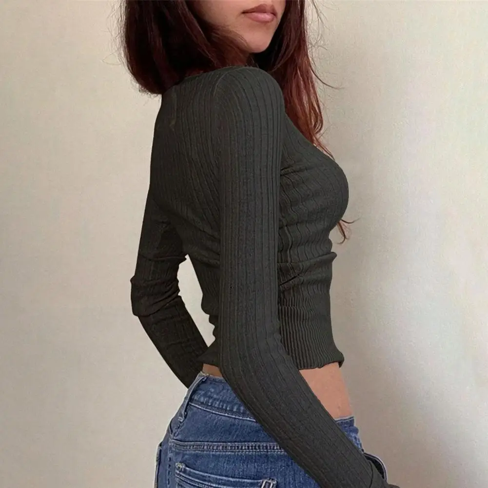 

Y2K Women Pullover Tops Long Sleeved Shirt Skinny Sexy Round Neck Tees Night Club Wear Solid Streetwear Spring Summer Clothing