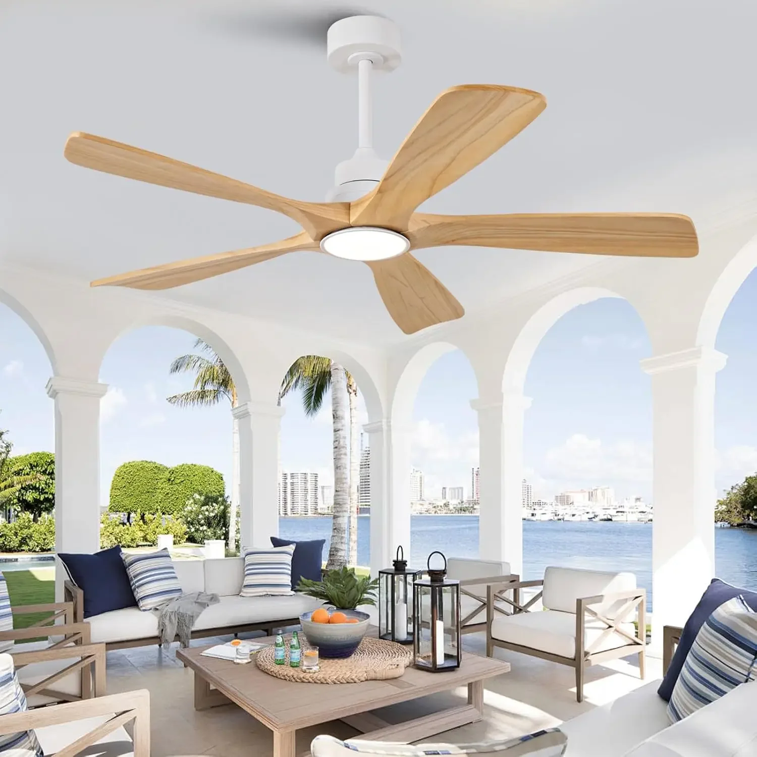 Walnut ceiling fan lights 5 pieces 6-speed remote control reversible motor bedroom living room office indoor home decoration