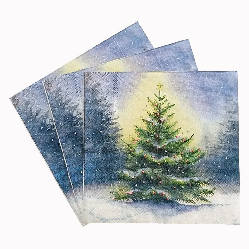 20pcs/Pac 2-Ply Snowy Christmas Tree Printed Napkins Christmas Collection Party Disposable Paper Placemats Butterfly Bart Paper