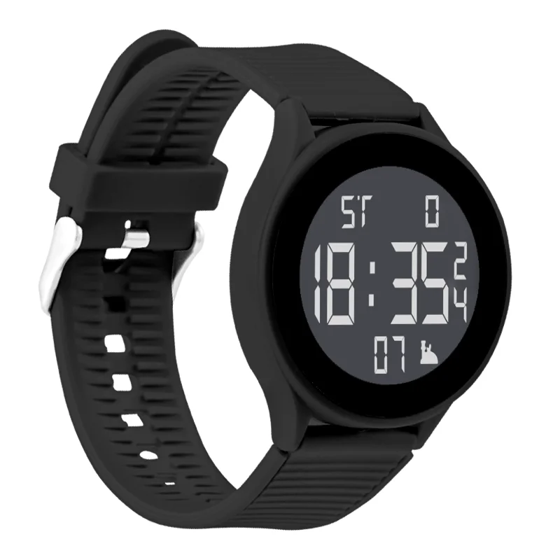 ساعة رياضية للرجال بمينا دائري وساعات إلكترونية رقمية LED وساعة رياضية سوداء متعددة الوظائف في الهواء الطلق للرجال