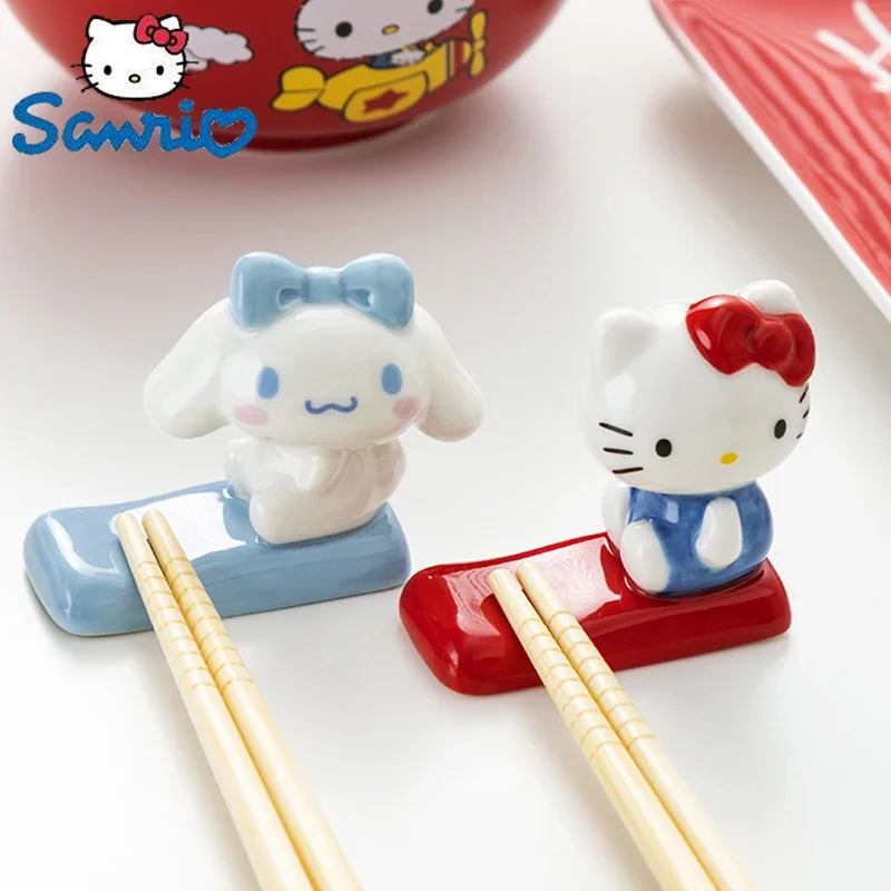 Sanrio Hello Kitty Pen Chopstick Holder Ceramics Cinnamoroll Pompom Purin Kerokerokeroppi Anime Figure Tableware Ornament Doll