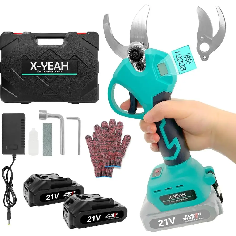 Electric Pruning Shears Set - Cordless Garden Shears with 21V Brushless Motor, 2 * 2000mAh Batteries and Charger Kit
