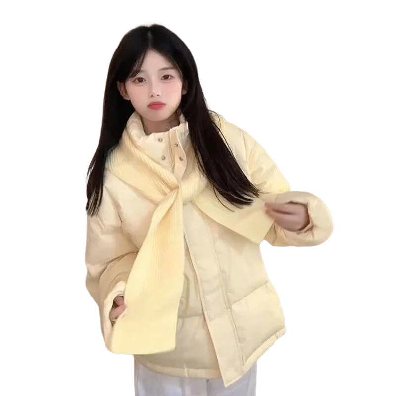 الخريف الشتاء الفتاة طالب سترة مبطنة بالقطن رشاقته الوقوف طوق النسخة الكورية المرأة كريم الأصفر القطن سترة منتفخة