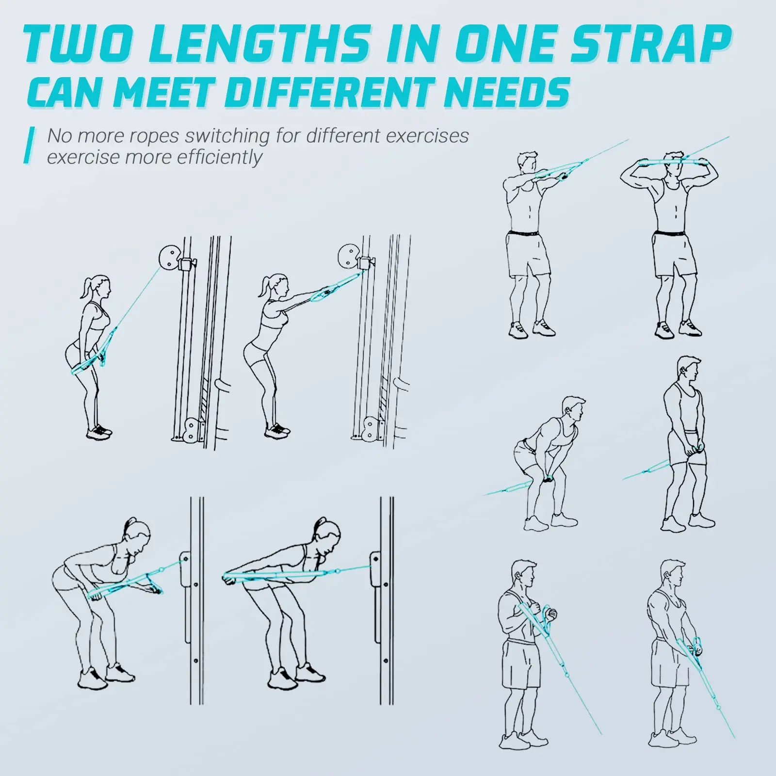 Long Rope Cable Attachment Tricep Rope Cable Attachment Gym Rope Push Downs Crunches Weight Lifting Strength Training