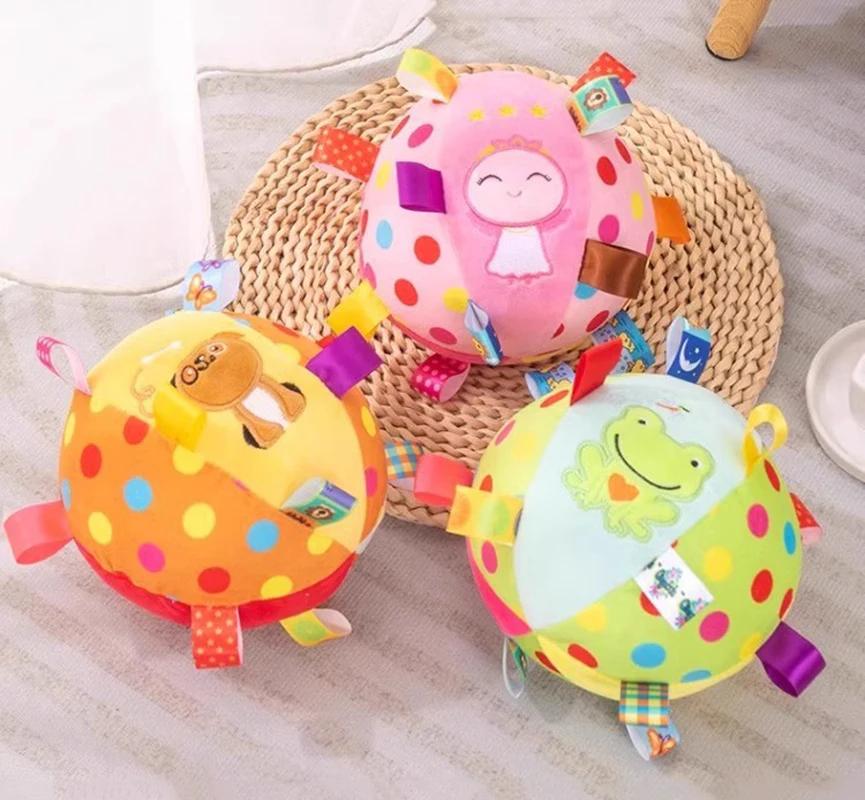 Juguetes para bebés de 0 a 12 meses, sonajero de tela suave, pelota de juego para bebés rellena con campana, animales de dibujos animados, juguetes interactivos, juguetes educativos