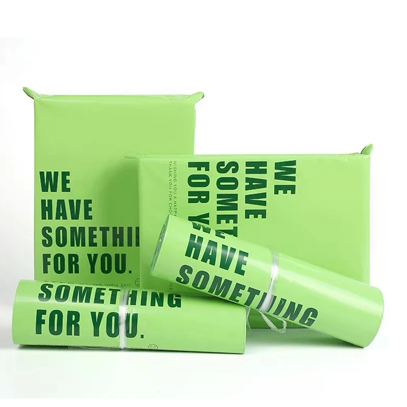 50Pcs/Lot Opaque PE Plastic Express Envelope Storage Bags Green Bag Red Logo Color Mailing Bags Self Adhesive Seal Courier Bag