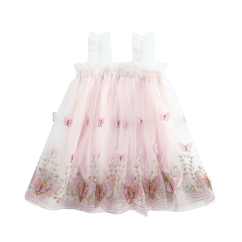 

Baby Girls Summer Romper Dress Sleeveless Suspender Butterfly Embroidery Tulle Bodysuit