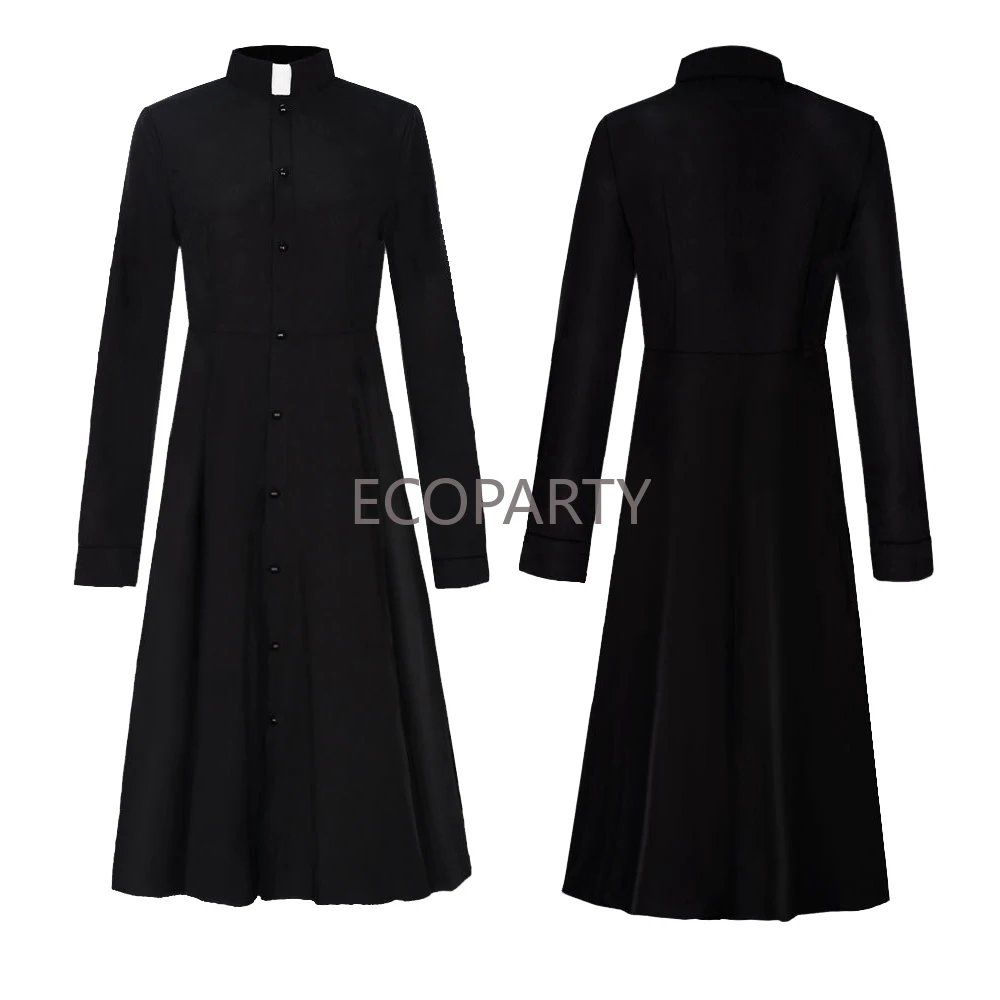 

Women's Clergy Costume Church Minister Long Maxi Dress Liturgical Robe Tab Collar Priest Pastor Preacher Cosplay Dress