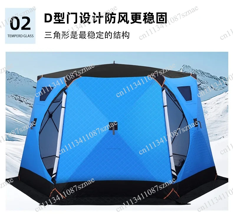 Heavy Duty Warm Cotton Camping Tent with 4 Corners, Windproof Hexagonal Ice Fishing Shelter for Winter Outdoor Use