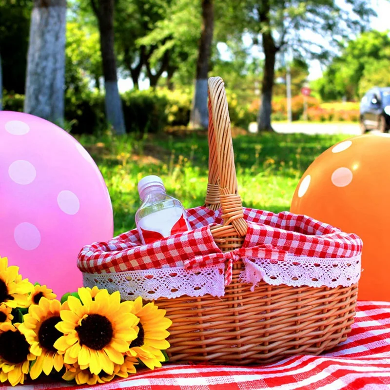 ABMO 5X Cestino in vimini Cestini regalo Cestino da picnic vuoto ovale in salice intrecciato con manico Cestino nuziale piccolo