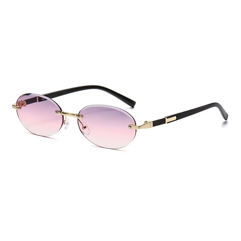 Retro Cut-Edge Oval Frame Sunglasses Frameless Street Style Hip-Hop Sun Glasses UV400 Protection Punk Shades for Women