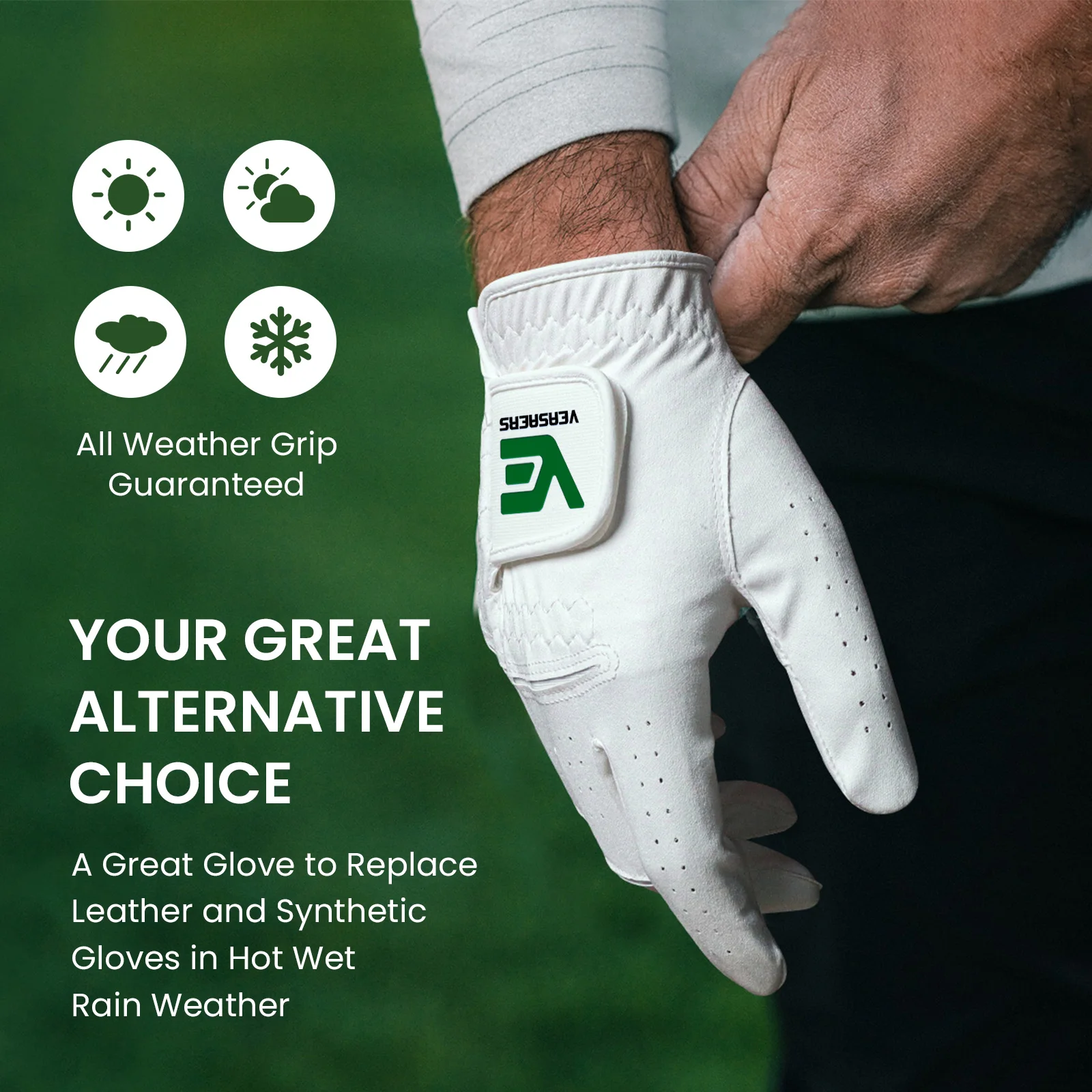 Guanto da golf da uomo per mano sinistra – Impugnatura antipioggia per tutte le stagioni per golfisti destrimani, design bianco resistente, confezione da 2