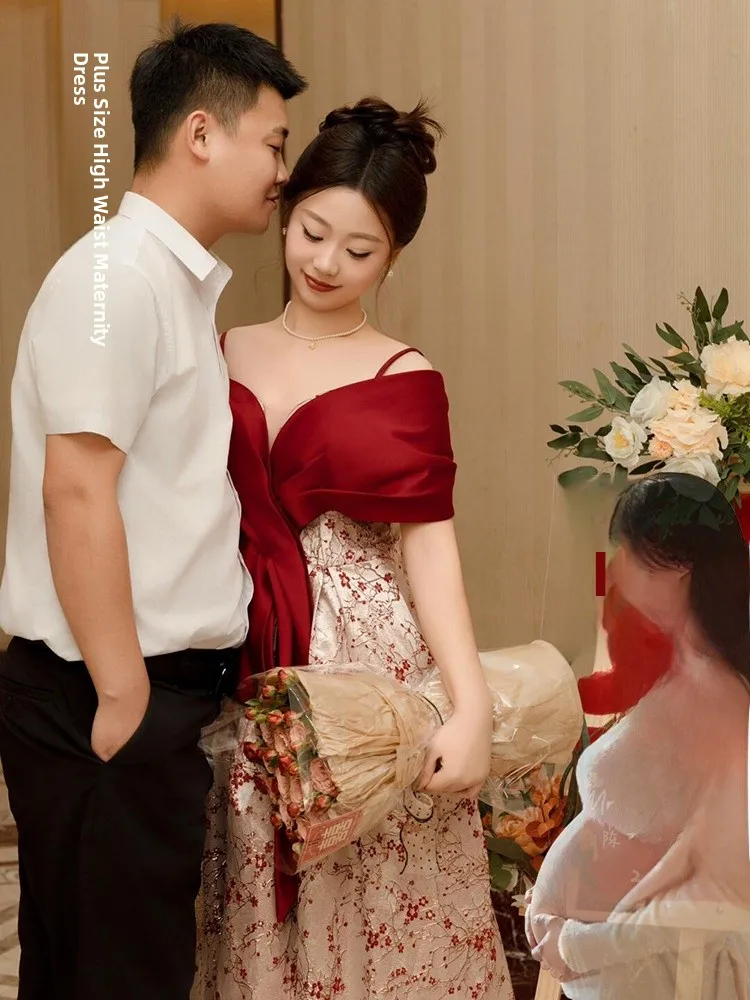 

plus Size Materni Wedding Dr One oulder Bridal Gown for Pregnant Women Summer High Waist A-Line Skirt Formal Evening D...