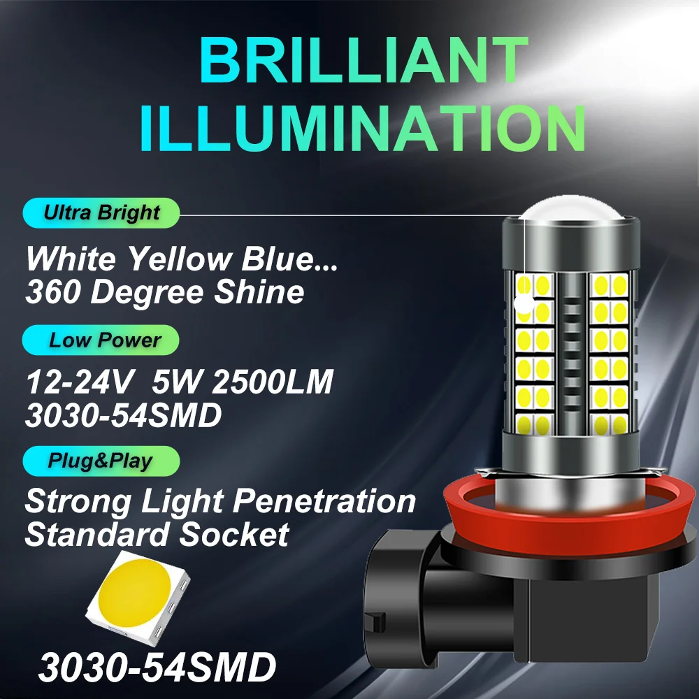 2X H8 H11 LED HB4 9006 HB3 9005 H16 P13W PSX24W PSX26W Fog Lights Bulb 3030 Chips Car Driving Running Lamp Auto Led Light White