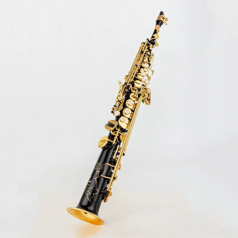 Made in Japan 875EX Brass Straight Soprano Bb Flat Sax Saxophone Woodwind Instrument Natural Shell Key Carve Pattern with Carryi