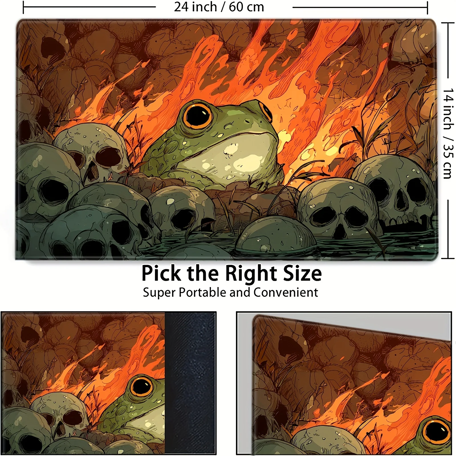 Frog Skull Inferno Playmat Rubber Gaming Mouse Pad Tabletop Card Battle Protector