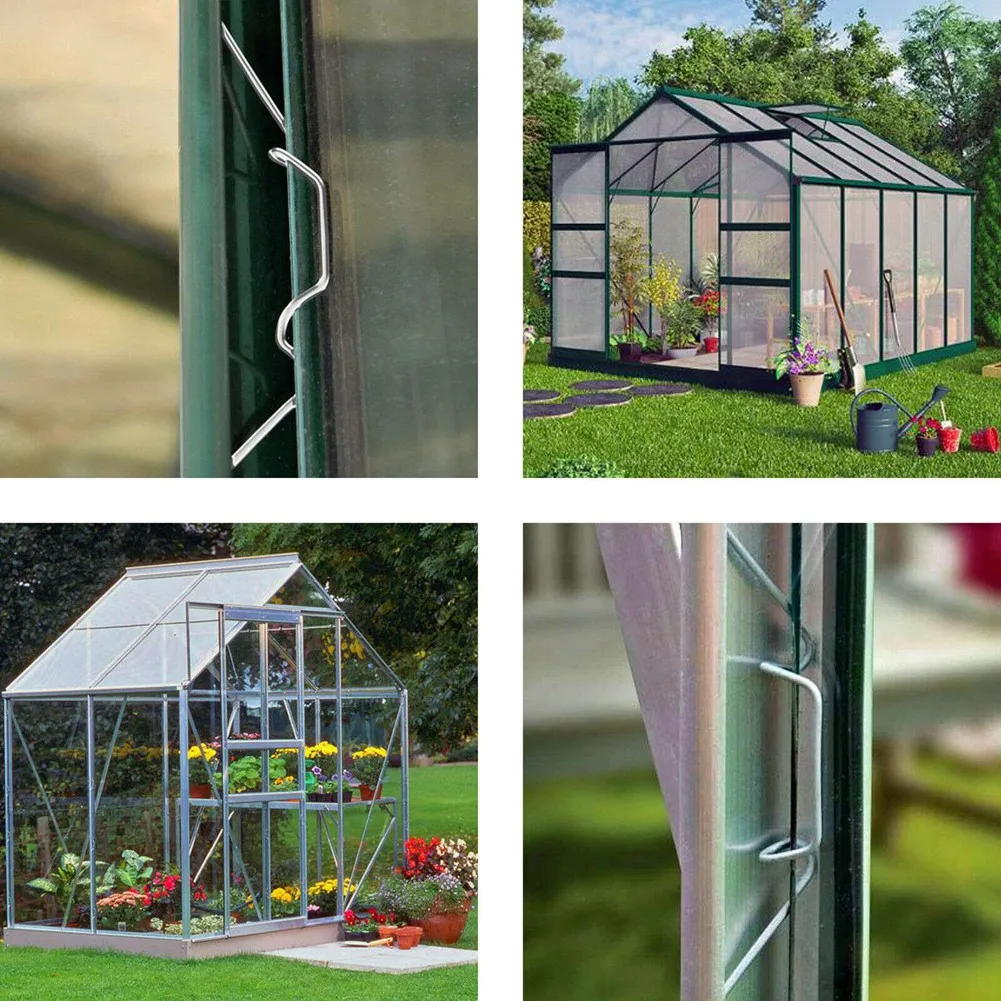 AA81-100Pcs Stainless Steel Greenhouse W Clips Spring Wire Glazing Glass Frame Fixing Clamp