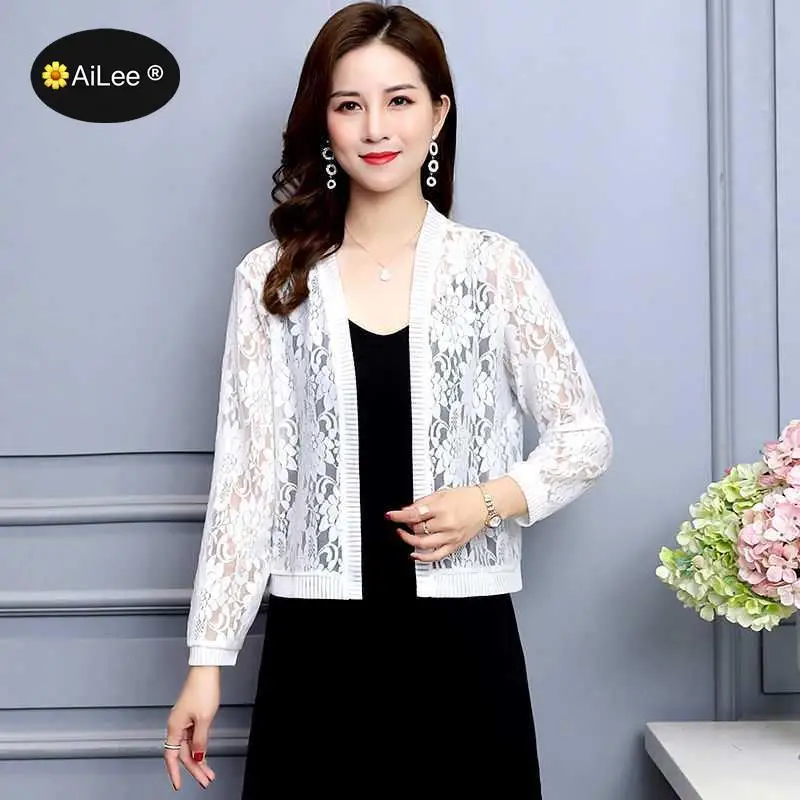 Trendy Thin Floral Hollow Lace Open Stitch OL Formal Business Elegant Plus Size High Street Shawl Bolero Poncho Cardigan