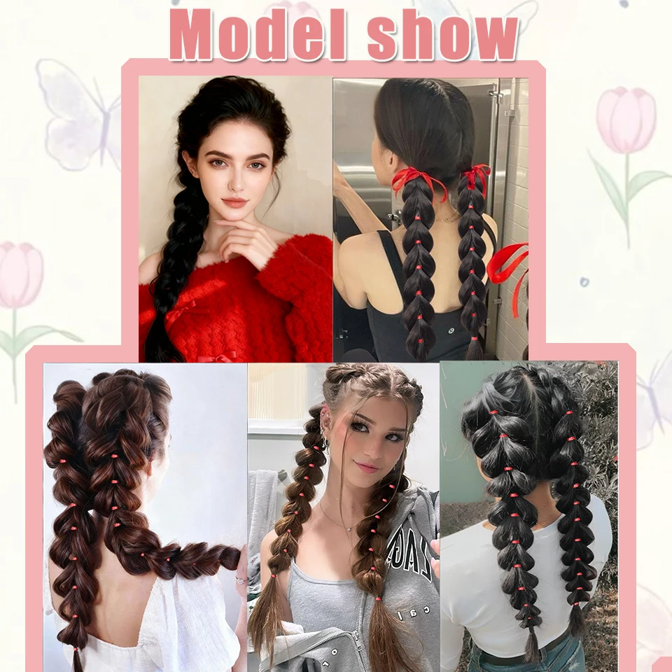 الاصطناعية طويلة تويست جديلة ذيل حصان ملحقات مع شريط مطاطي 18 بوصة الملاكمة وصلات شعر مضفرة للنساء عيد الميلاد اليومي #6